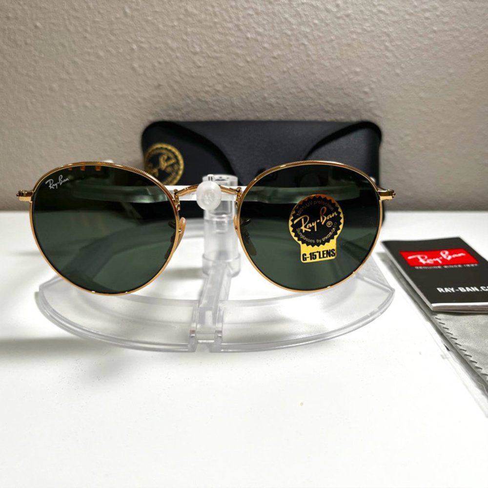 Ray-Ban Round Metal sunglasses (RB3447). Gold frame/green lenses